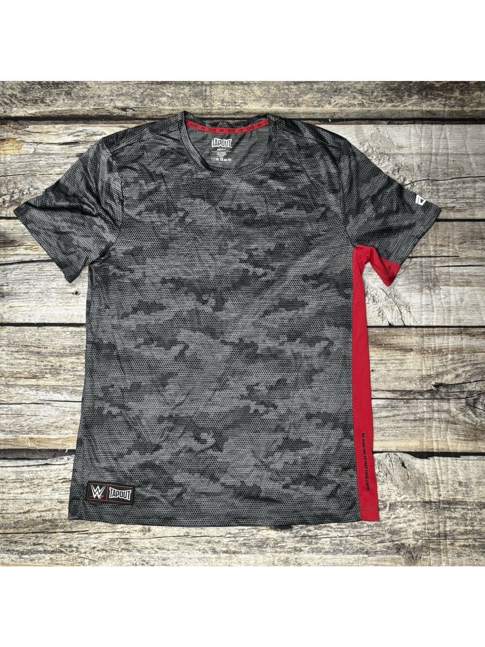 WWE Tapout Mens Medium Shirt Gray Camo Red Activewear Training T-Shirt MMA